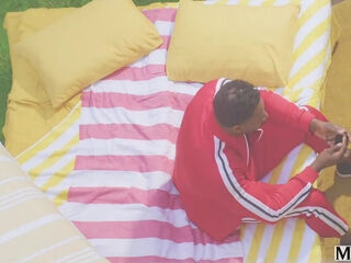 Greedy blonde milf can't get enough of this tremendous black pipe outdoor