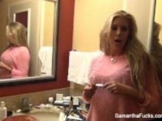 "Busty blonde Samantha Saint has a night on the town"