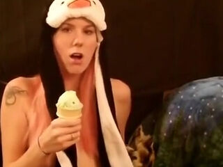Topless blonde burps