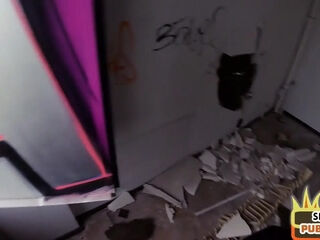 Public MILF with tattooed body fucked in abandoned building