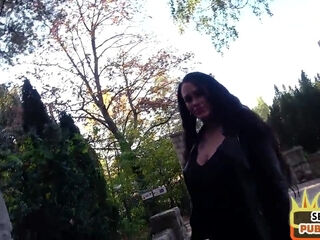 Busty amateur Latina MILF fucked in public action outdoor