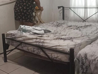 Fat mother-in-law performs cleaning in the room part 1