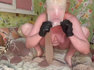Condoms on Feet, Glove on Head and Medical Gloves Masturbation
