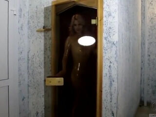 Latex Girl In Sauna