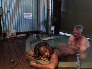 Ebony MILF Gets Her Ass Eaten and Pussy Fingered in a Hot Tub