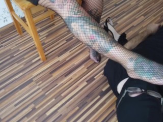 'Blonde Tattooed Lady And Her Foot Slave'