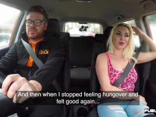 Bosomy MILF fucked in car outdoor by driving instructor
