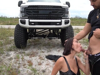 Busty Latina with big booty and tits gets eaten out in big truck