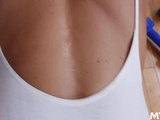 Fit hottie Aubrey was laying on the couch naked, when he slid his cock in, from behind